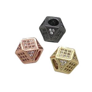 Copper Cube Beads Pave Zircon Large Hole Mixed, approx 7mm, 3mm hole