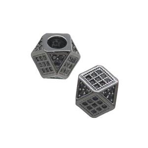 Copper Cube Beads Pave Black Zircon Large Hole Black Plated, approx 7mm, 3mm hole