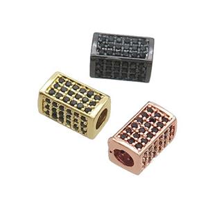 Copper Cuboid Beads Pave Black Zircon Large Hole Mixed, approx 6-10mm, 3mm hole