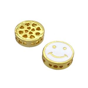 Copper Emoji Beads White Enamel Gold Plated, approx 7-9mm, 6mm