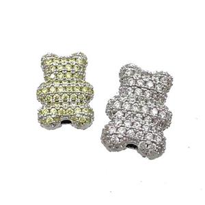 Copper Bear Beads Pave Zircon Platinum Plated, approx 10-14mm