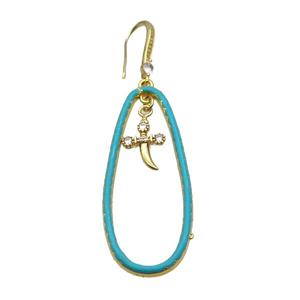 Copper Hook Earring Pave Zircon Teal Enamel Gold Plated, approx 20-50mm, 10-15mm, 10-20mm