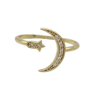 Copper Ring Pave Zircon Star Moon Gold Plated, approx 14mm, 18mm dia