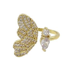 Copper Ring Pave Zircon Butterfly Gold Plated, approx 5-10mm, 10-20mm, 18mm dia