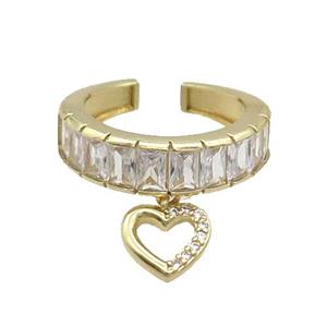 Copper Ring Pave Zircon Heart Gold Plated, approx 9mm, 6mm, 18mm dia