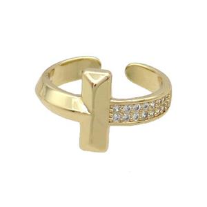 Copper Ring Pave Zircon Cross Gold Plated, approx 12mm, 18mm dia