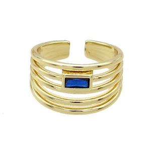 Copper Ring Pave Zircon Blue Gold Plated, approx 12mm, 18mm dia