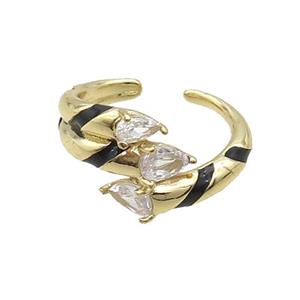 Copper Ring Pave Zircon Black Enamel Gold Plated, approx 13mm, 18mm dia