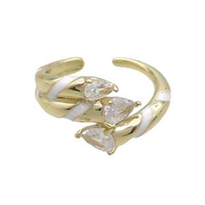 Copper Ring Pave Zircon White Enamel Gold Plated, approx 13mm, 18mm dia