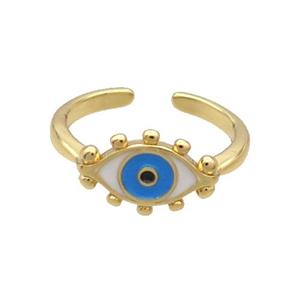 Copper Ring Enamel Evil Eye Gold Plated, approx 9-14mm, 18mm dia