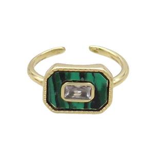 Copper Ring Pave Zircon Malachite Gold Plated, approx 10-13mm, 18mm dia
