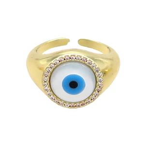 Copper Ring Pave Zircon Evil Eye Shell Gold Plated, approx 14mm, 18mm dia