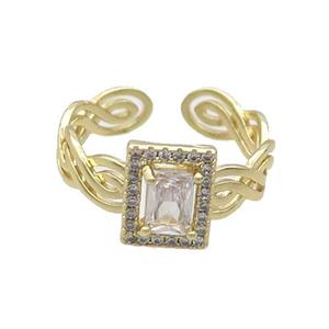 Copper Ring Pave Zircon Clear Crystal Gold Plated, approx 8-10mm, 18mm dia