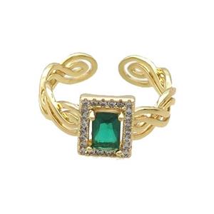 Copper Ring Pave Zircon Green Crystal Gold Plated, approx 8-10mm, 18mm dia