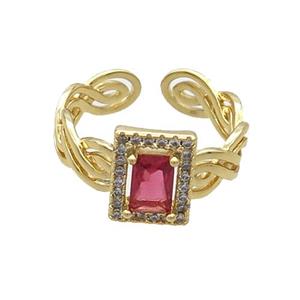 Copper Ring Pave Zircon Red Crystal Gold Plated, approx 8-10mm, 18mm dia