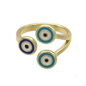 Copper Ring Enamel Evil Eye Gold Plated, approx 7mm, 18mm dia