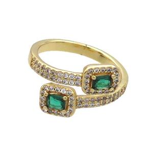 Copper Ring Pave Zircon Green Crystal Gold Plated, approx 6-8mm, 18mm dia
