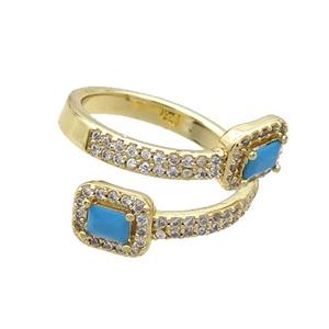 Copper Ring Pave Zircon Blue Crystal Gold Plated, approx 6-8mm, 18mm dia