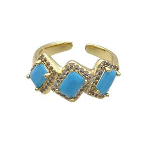 Copper Ring Pave Zircon Blue Crystal Gold Plated, approx 10mm, 18mm dia