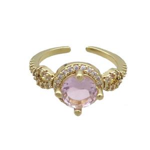 Copper Ring Pave Zircon Pink Crystal Gold Plated, approx 10mm, 18mm dia