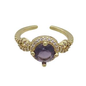 Copper Ring Pave Zircon Purple Crystal Gold Plated, approx 10mm, 18mm dia
