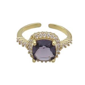 Copper Ring Pave Zircon Purple Crystal Gold Plated, approx 11mm, 18mm dia