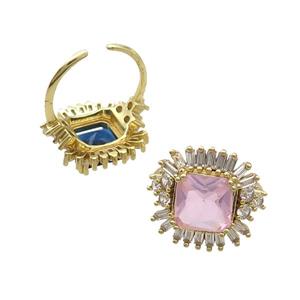 Copper Ring Pave Zircon Pink Crystal Gold Plated, approx 19-20mm, 18mm dia