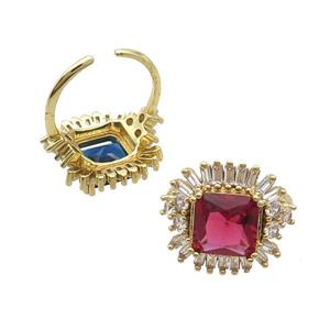 Copper Ring Pave Zircon Ruby Crystal Gold Plated, approx 19-20mm, 18mm dia