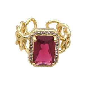 Copper Ring Pave Zircon Red Crystal Gold Plated, approx 11-15mm, 18mm dia