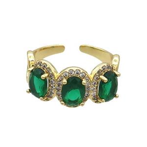 Copper Ring Pave Zircon Green Crystal Gold Plated, approx 10mm, 18mm dia