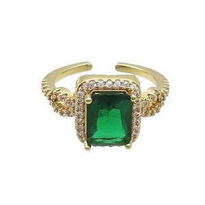 Copper Ring Pave Zircon Green Crystal Rectangle Gold Plated, approx 10-12mm, 18mm dia