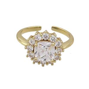 Copper Ring Pave Zircon Clear Crystal Gold Plated, approx 13mm, 18mm dia