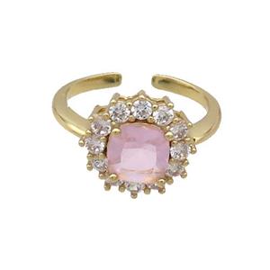 Copper Ring Pave Zircon Pink Crystal Gold Plated, approx 13mm, 18mm dia