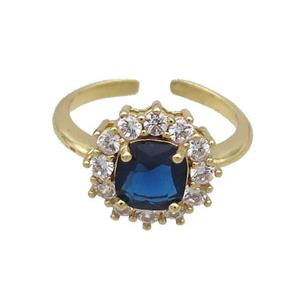 Copper Ring Pave Zircon Blue Crystal Gold Plated, approx 13mm, 18mm dia