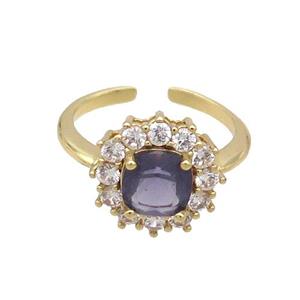 Copper Ring Pave Zircon Purple Crystal Gold Plated, approx 13mm, 18mm dia