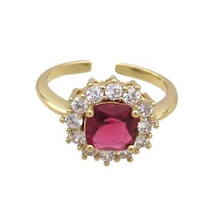 Copper Ring Pave Zircon Ruby Crystal Gold Plated, approx 13mm, 18mm dia