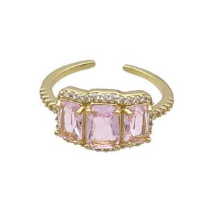 Copper Ring Pave Zircon Pink Crystal Gold Plated, approx 10-15mm, 18mm dia