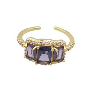 Copper Ring Pave Zircon Purple Crystal Gold Plated, approx 10-15mm, 18mm dia