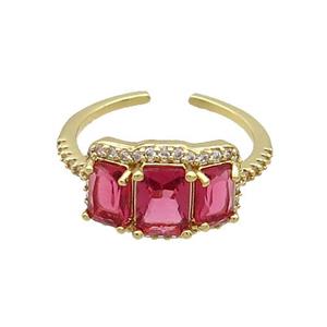 Copper Ring Pave Zircon Red Crystal Gold Plated, approx 10-15mm, 18mm dia