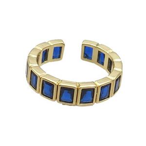 Copper Ring Pave Blue Crystal Gold Plated, approx 5mm, 18mm dia
