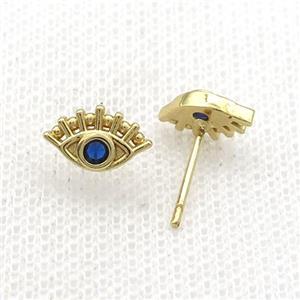 Copper Stud Earring Pave Zircon Eye Gold Plated, approx 6-10mm