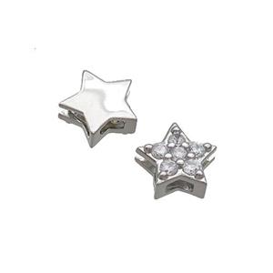 Copper Star Beads Pave Zircon Platinum Plated, approx 9mm
