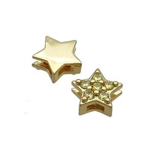 Copper Star Beads Pave Zircon Gold Plated, approx 9mm
