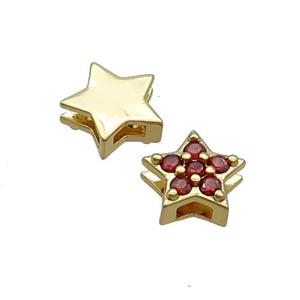 Copper Star Beads Pave Red Zircon Gold Plated, approx 9mm