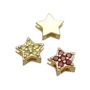 Copper Star Beads Pave Zircon Mixed Gold Plated, approx 9mm