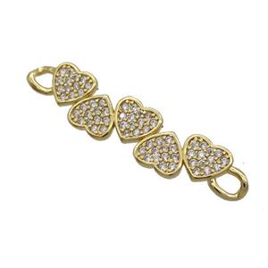 Copper Heart Link Connector Pave Zircon Gold Plated, approx 8-35mm