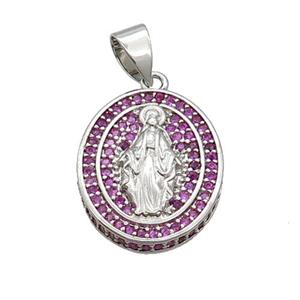 Copper Jesus Pendant Pave Hotpink Zircon Oval Platinum Plated, approx 16-19mm