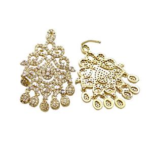 Copper Stud Earring Pave Zircon Gold Plated, approx 24-38mm