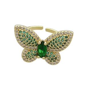 Copper Butterfly Ring Pave Green Zircon Gold Plated, approx 16-22mm, 18mm dia