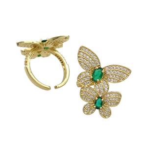 Copper Butterfly Ring Pave Zircon Gold Plated, approx 22-30mm, 18mm dia